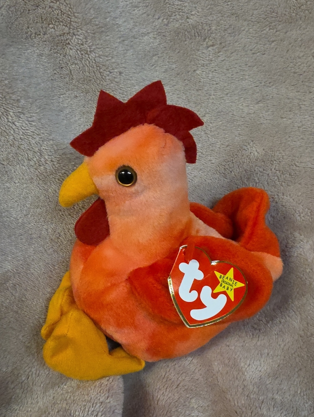 Ty Orange and Red Rooster Beanie Baby Plush